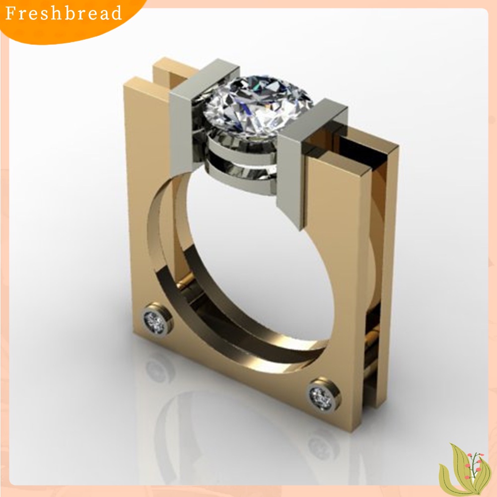 < Freshbread > Punk Unisex Cubic Zironia Berlapis Emas Persegi Geometris Jari Cincin Perhiasan Pesta
