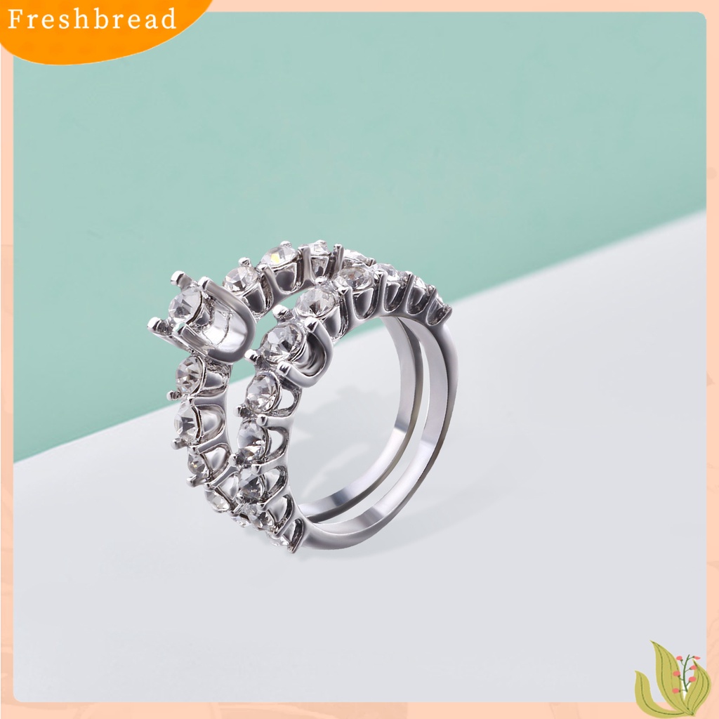 < Freshbread > 2Pcs Cincin Wanita Permata Imitasi Mengkilap Berkilau Geometris Electroplating Dekorasi Hadiah Berbentuk Hati Pernikahan Pertunangan Rings Perhiasan Untuk Pesta