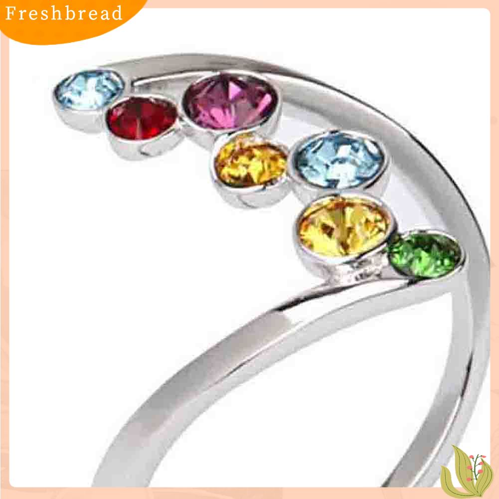 &lt; Freshbread &gt; Fashion Wanita Mengkilap Multicolor Berlian Imitasi Bertatahkan Jari Cincin Pesta Perhiasan Hadiah