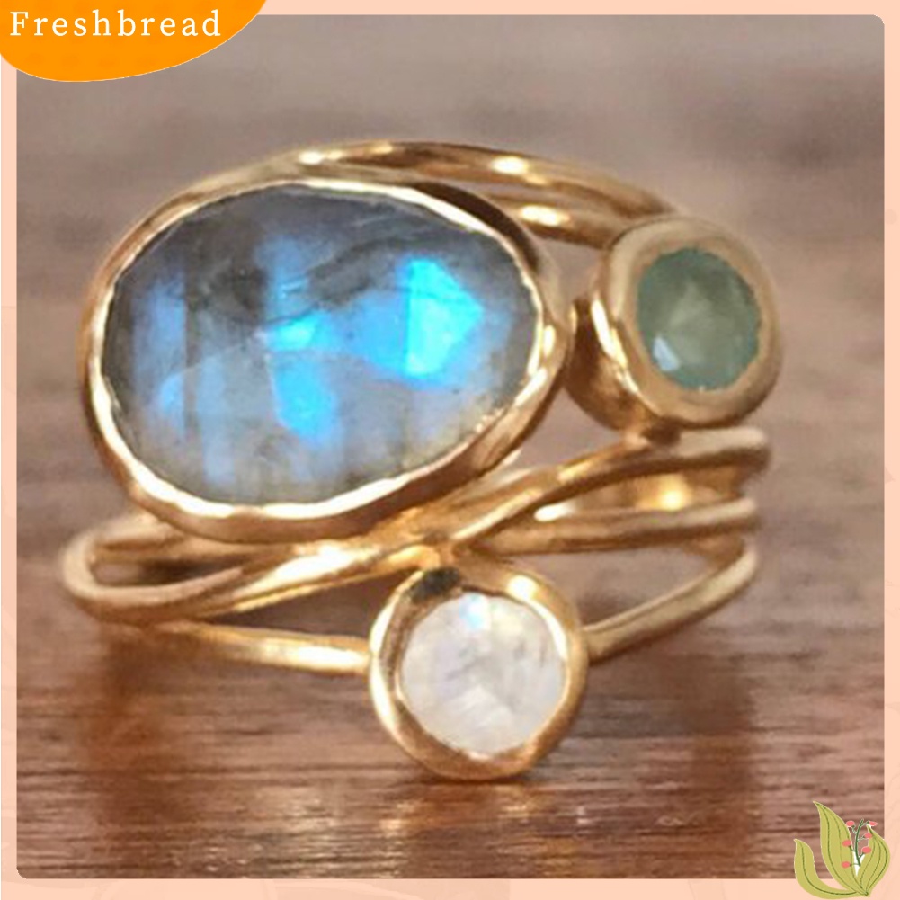 &lt; Freshbread &gt; Vintage Irregular Multilayer Buatan Moonstone Wanita Jari Cincin Perhiasan Hadiah