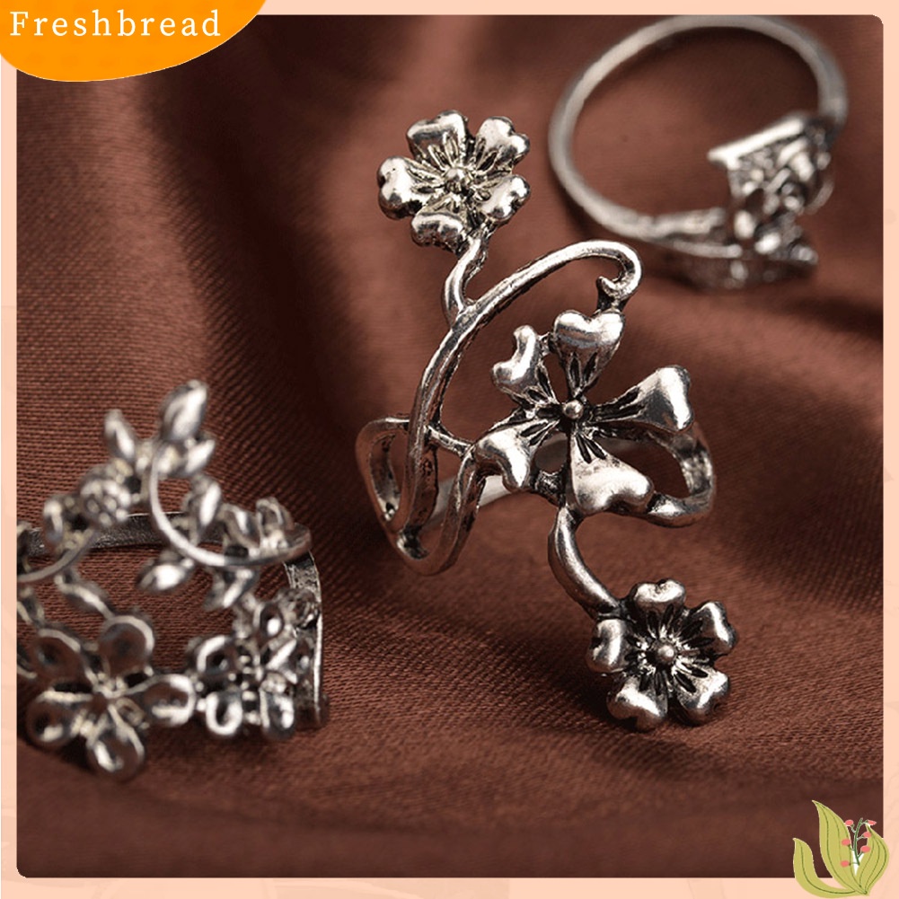 &lt; Freshbread &gt; 4Pcs Wanita Vintage Stereo Bunga Daun Midi Jari Buku Jari Cincin Set Perhiasan