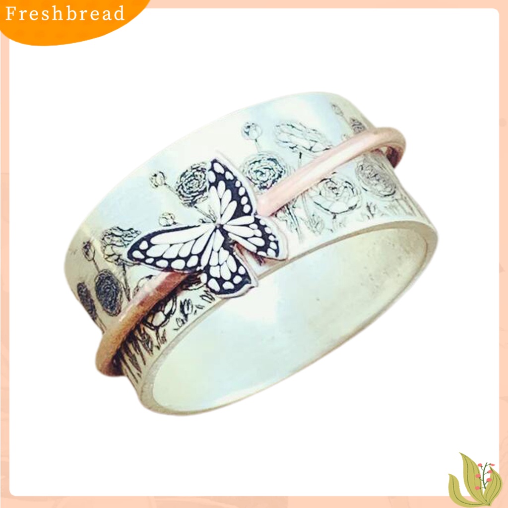 &lt; Freshbread &gt; Cincin Kupu-Kupu Motif Bunga Tahan Luntur Alergi Bebas Tunjuk Pesona Unik Alloy Gaya Kupu-Kupu Berputar Jari Cincin Perhiasan Hadiah Ulang Tahun