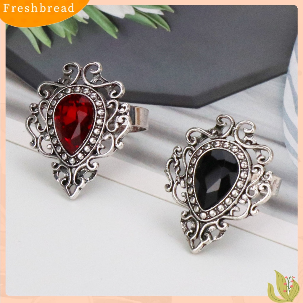 < Freshbread > Cincin Unisex Ukir Bentuk Hati Paduan Permata Imitasi Pembukaan Bohemia Cincin Perhiasan Aksesoris