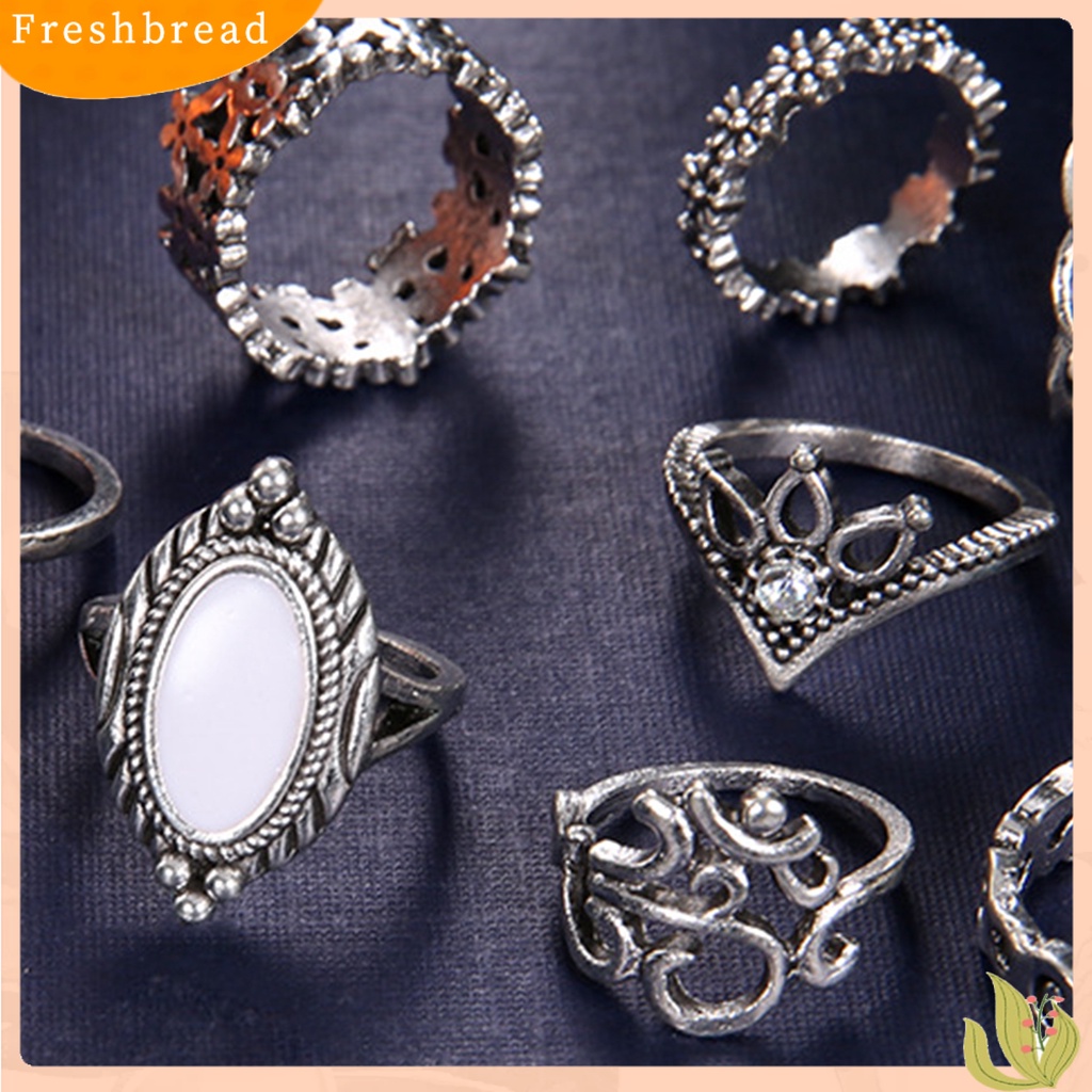 < Freshbread > 10 Pcs Wanita Buku Jari Cincin Bulan Berongga Keluar Bohemian Stackable Rings Perhiasan Aksesoris