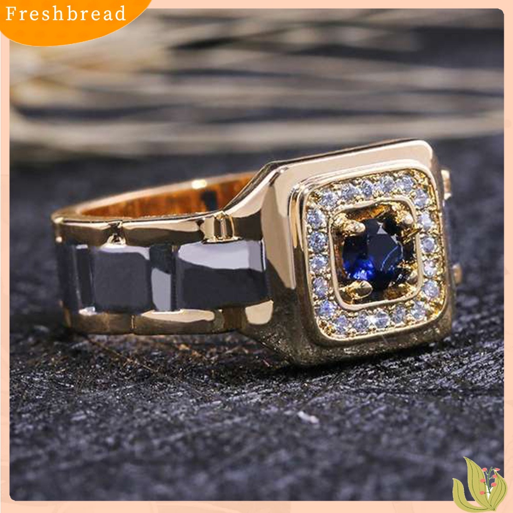 &lt; Freshbread &gt; Mewah Pria Faux Safir Bertatahkan Jari Cincin Perhiasan Pernikahan Hadiah Hari Kasih Sayang