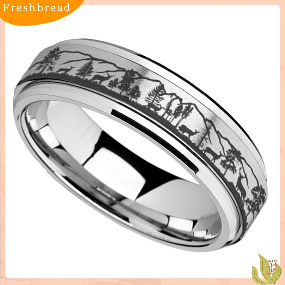 &lt; Freshbread &gt; Unisex Kreatif Hutan Stray Deer Print Titanium Steel Rotatable Spinner Ring