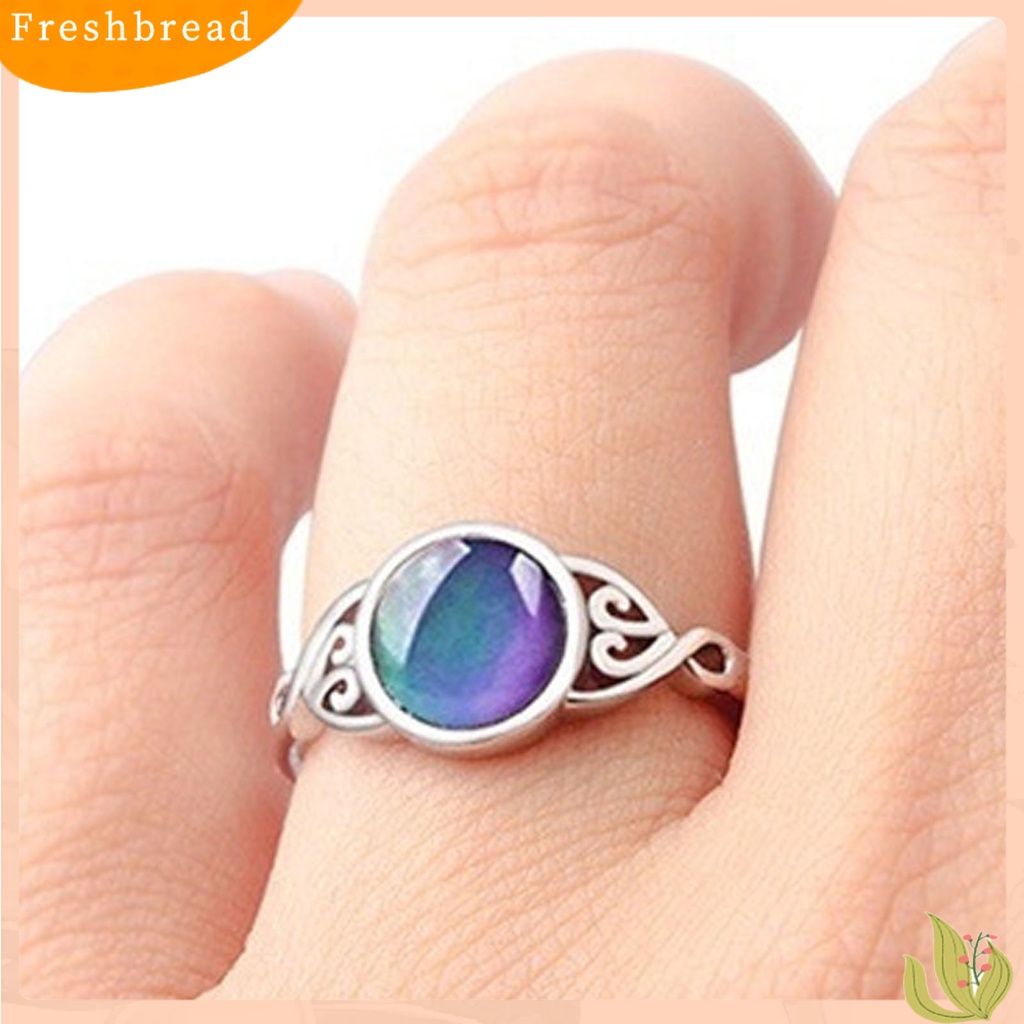 &lt; Freshbread &gt; Perhiasan Cincin Geometris Dress Up Aksesori Perhiasan Perubahan Warna Mood Oval Jari Cincin Wanita Jewelry