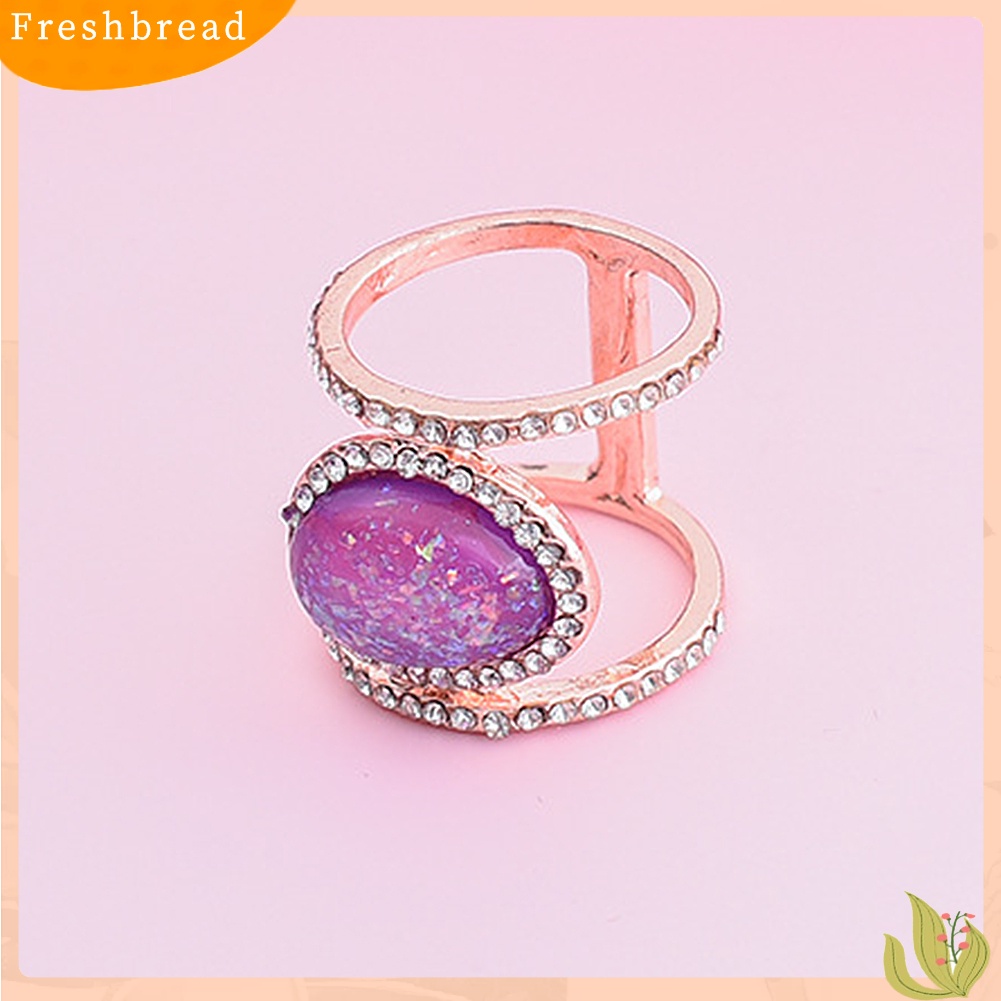 &lt; Freshbread &gt; Wanita Perhiasan Hadiah Oval Imitasi Moonstone Berlian Imitasi Dekorasi Shiny Wedding Ring