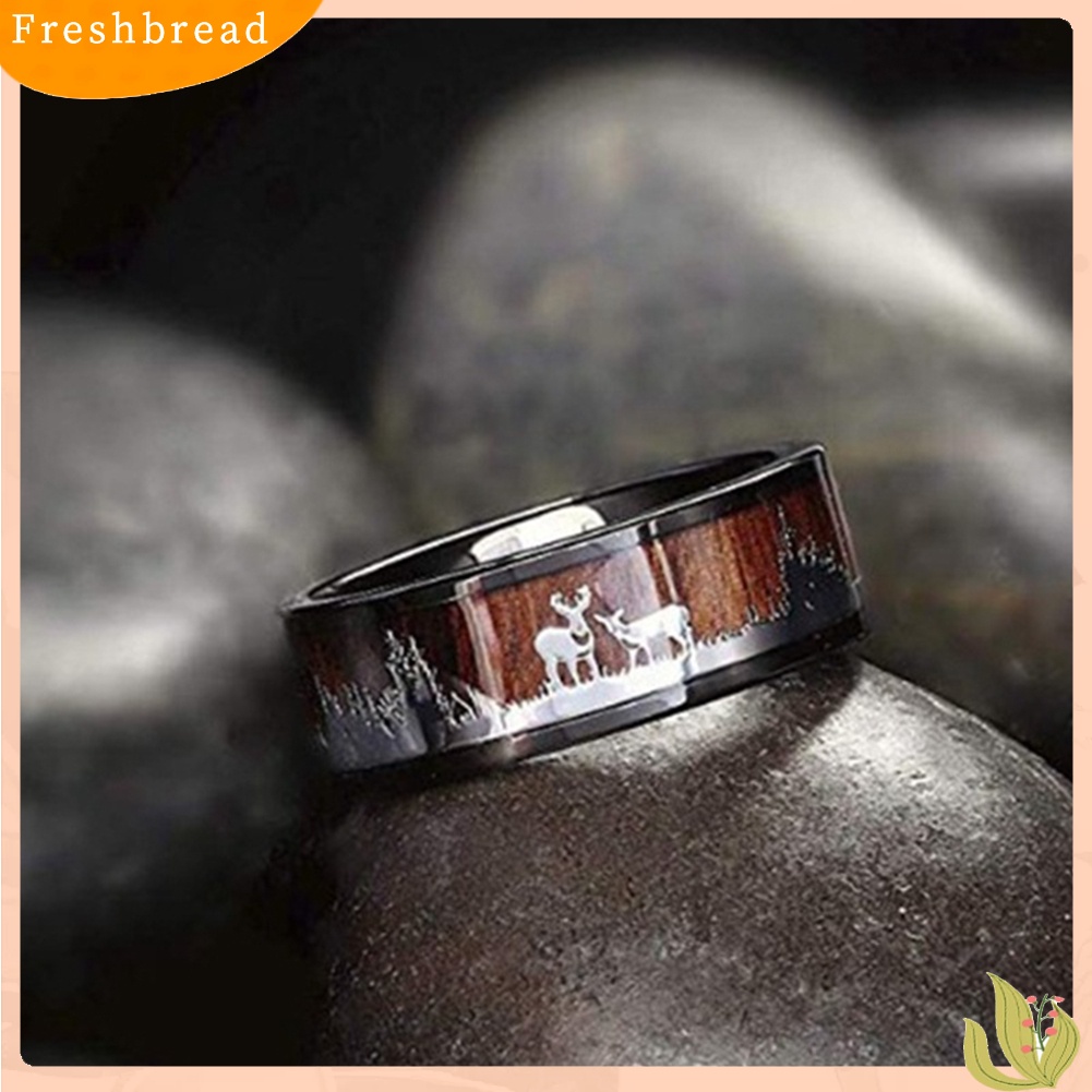 &lt; Freshbread &gt; Pria Wanita Rusa Stag Siluet Baja Titanium Jari Cincin Perhiasan Hadiah Natal