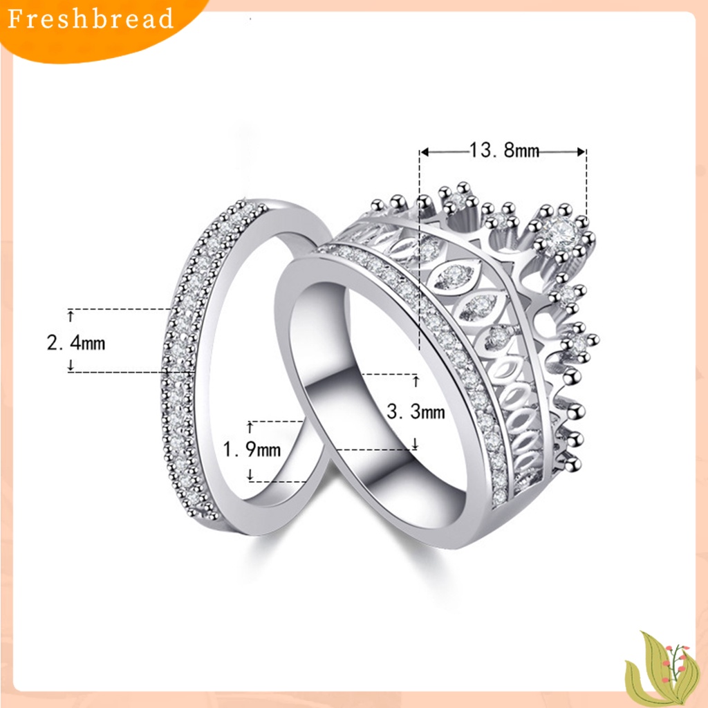 &lt; Freshbread &gt; 2Pcs Cincin Wanita Motif Mahkota Berlian Imitasi Hias Alloy Pernikahan Band Bridal Set Untuk Pertunangan