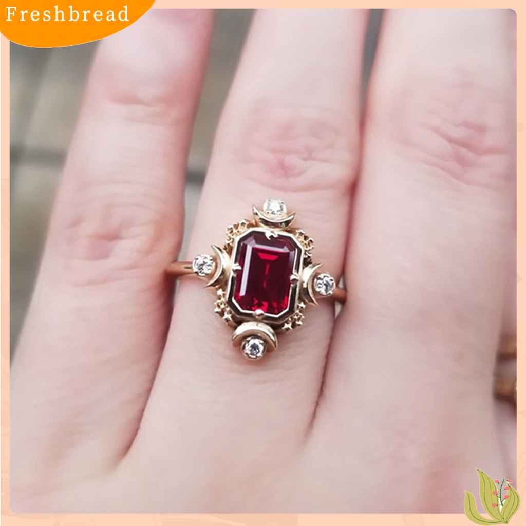 &lt; Freshbread &gt; Wanita Cincin Persegi Merah Perhiasan Permata Imitasi Electroplating Rhinestones Finger Ring Untuk Pernikahan