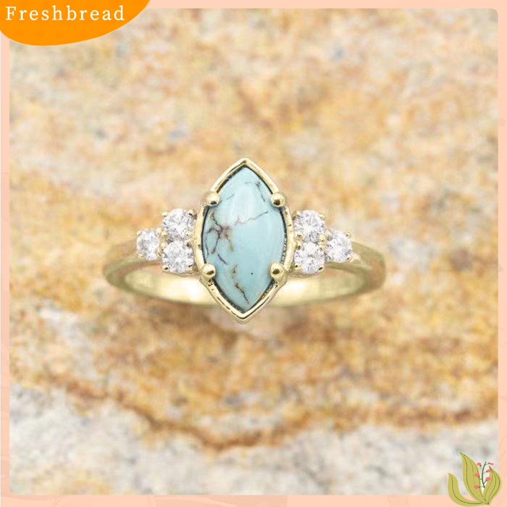 < Freshbread > 3Pcs/Set Indah Permukaan Halus Pernikahan Band Alloy Berlian Imitasi Alami Turquoise Wanita Rings Charm Jewelry