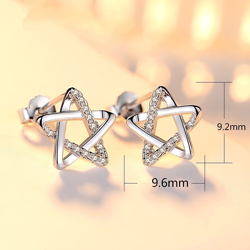 Goldkingdom Aksesoris Perhiasan Fashion Ready Stock Korea Mikro-set Bintang Berujung Lima Stud Anting Wanita Berlapis Perak Stud Earrings