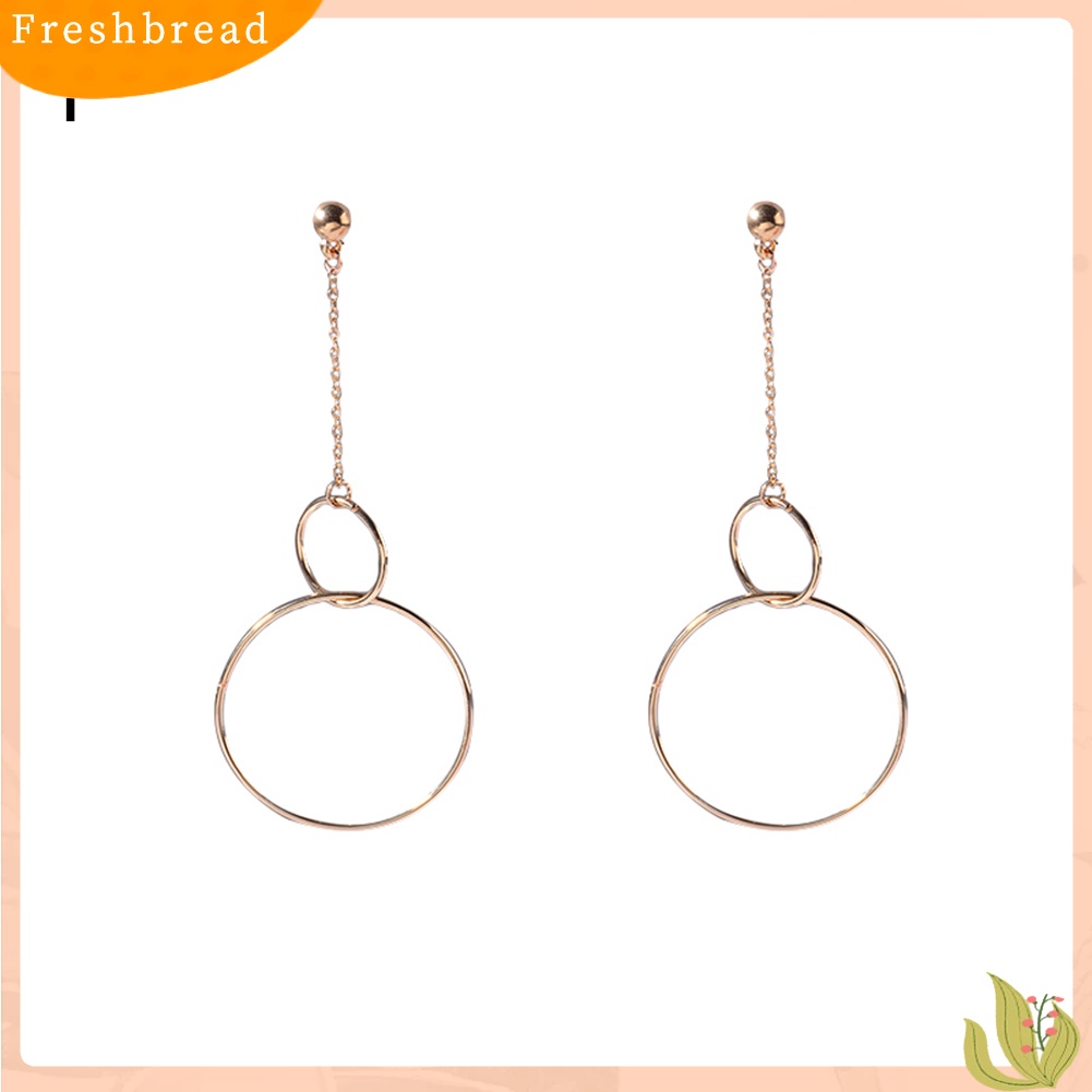 &lt; Freshbread &gt; Fashion Wanita Geometris Interlocking Metal Rings Anting Hoop Rantai Panjang