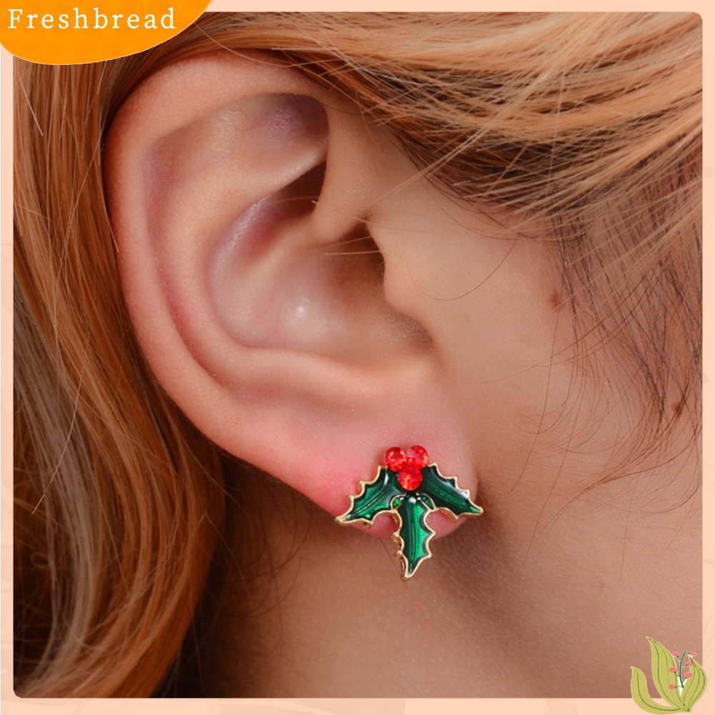 &lt; Freshbread &gt; 8pasang Pohon Natal Elk Snowflake Gingerbread Man Ear Stud Earrings Jewelry