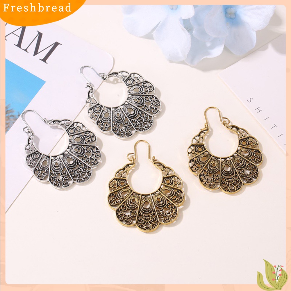 &lt; Freshbread &gt; Vintage Wanita Berongga Keluar Bunga Menjuntai Geometris Hoop Anting Perhiasan Hadiah