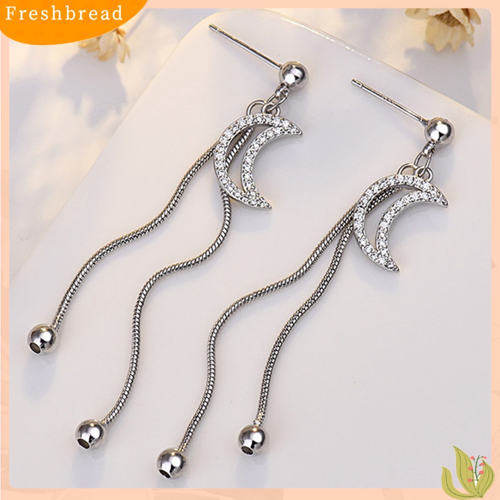 &lt; Freshbread &gt; 1pasang Anting Rumbai Electroplate Anti Gores Hias Berkilau Berlian Imitasi Perhiasan Anting Giwang Perlengkapan Gaun