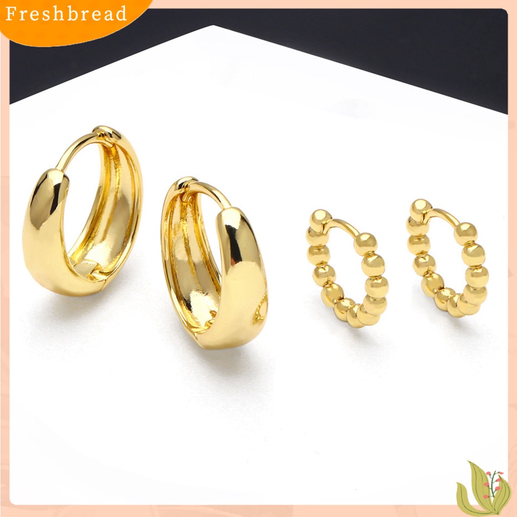 &lt; Freshbread &gt; 1pasang Huggie Earrings Bulat Lingkaran Warna Solid Permukaan Halus Anti-Cacat Colorfast Hias Shiny Cubic Zirconia Tahan Lama Dilapisi Wanita Earrings