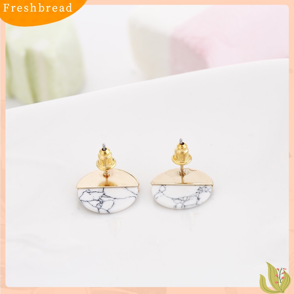 &lt; Freshbread &gt; Fashion Setengah Bulat Faux Marble Stone Ear Studs Wanita Tanggal Belanja Anting