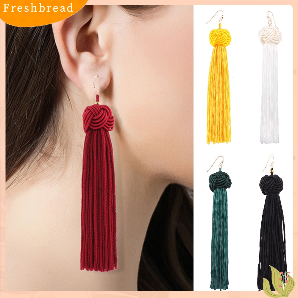 &lt; Freshbread &gt; Bohemian Wanita Anyaman Simpul Rumbai Panjang Menjuntai Kait Anting Pernyataan Perhiasan