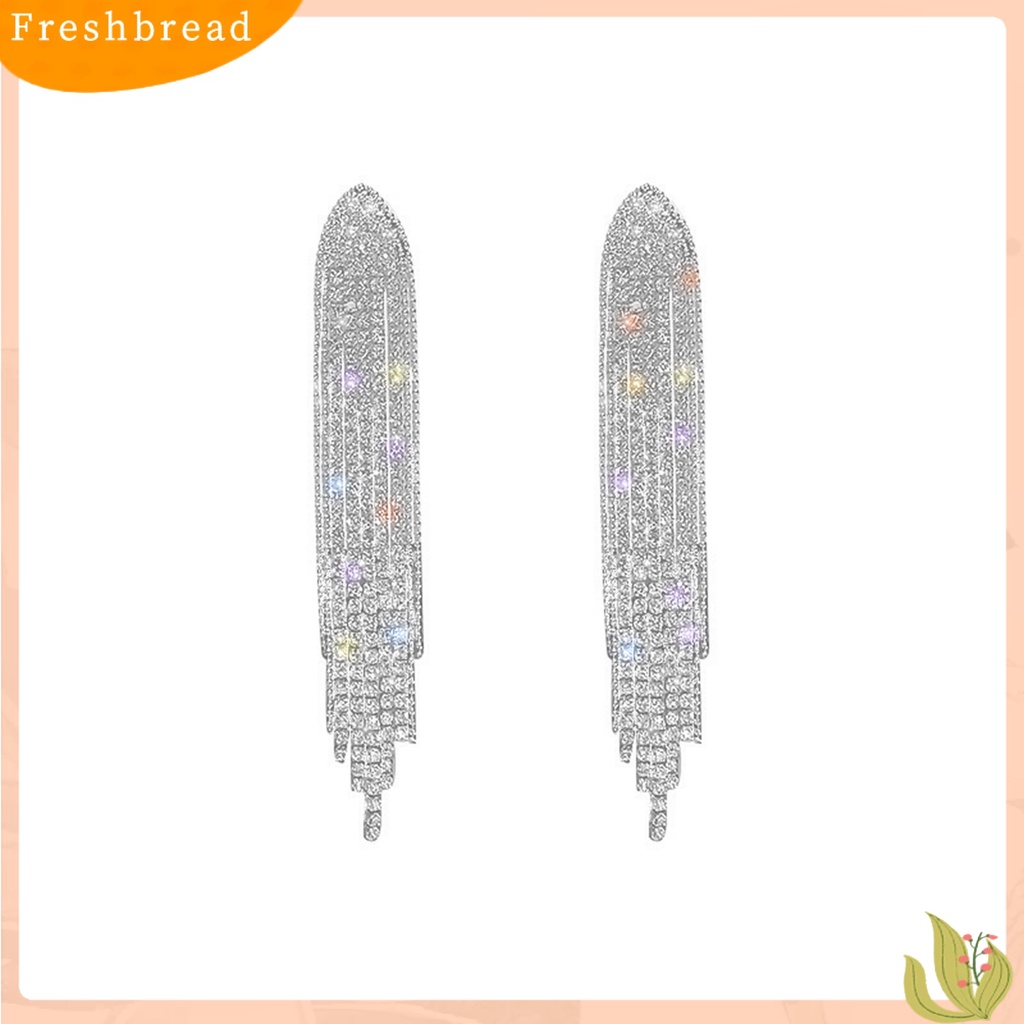 &lt; Freshbread &gt; 1pasang Menjuntai Anting Bling Berlian Imitasi Elegan Hadiah Bohemian Logam Jumbai Wanita Stud Earrings Fashion Jewelry