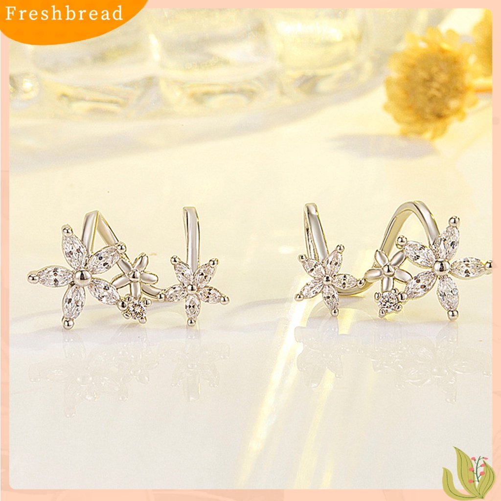 &lt; Freshbread &gt; 1pasang Anting Wanita Bentuk Bunga Arc Perhiasan Sparkling Cubic Zirconia Stud Earrings Untuk Pernikahan