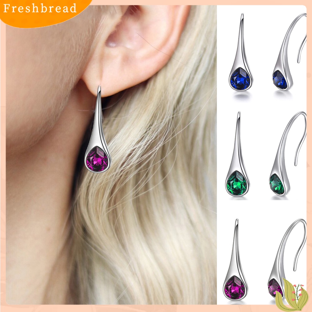 &lt; Freshbread &gt; 1pasang Hias Tindik Menjuntai Anting Pesona Hadiah Bentuk Tetesan Air Berlian Imitasi Lady Hook Earrings Perhiasan Pesta