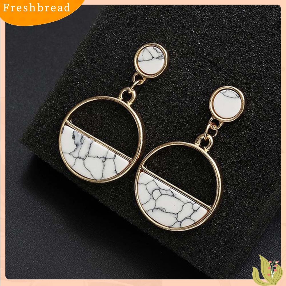 &lt; Freshbread &gt; Fashion Wanita Marmer Bijian Bulat Geometris Menjuntai Ear Stud Earrings Perhiasan Hadiah