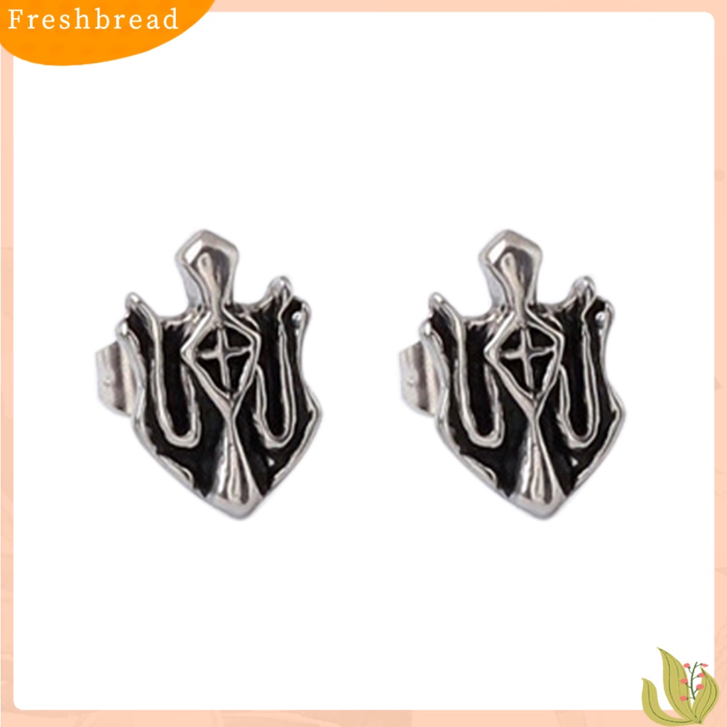 &lt; Freshbread &gt; 1Pc Bersinar Hias Berlian Imitasi Pria Anting Baja Titanium Perisai Bentuk Hip Hop Telinga Stud Perhiasan Aksesori