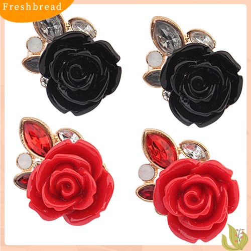 &lt; Freshbread &gt; Wanita Retro Elegan Bunga Mawar Berlian Imitasi Bertatahkan Telinga Studs Earrings Hadiah