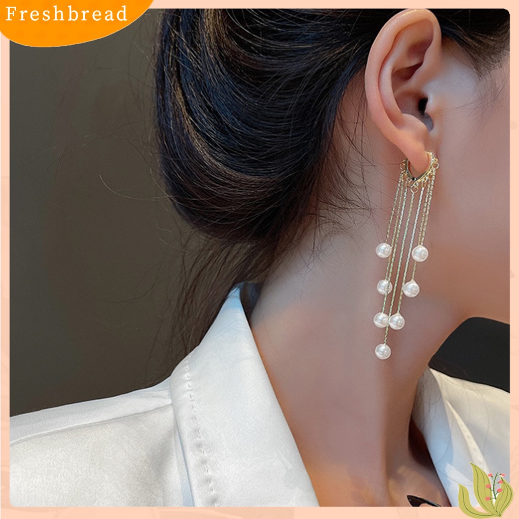 &lt; Freshbread &gt; 1pasang Anting Wanita Jumbai Mutiara Imitasi Perhiasan Bohemian Mutiara Imitasi Menjuntai Earrings Untuk Pernikahan