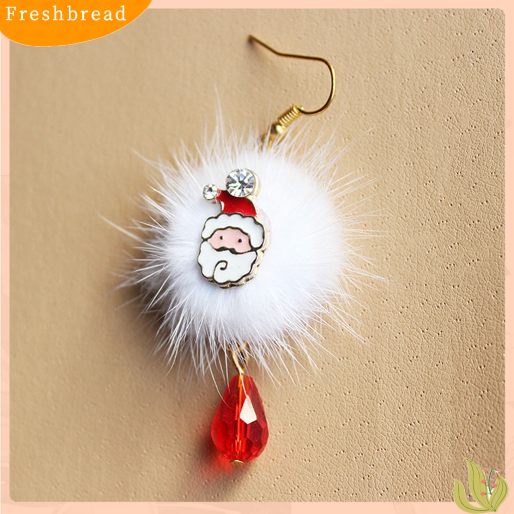 &lt; Freshbread &gt; 1pasang Putih Mewah Bola Merah Berlian Imitasi Xmas Anting Alloy Santa Claus Elk Pendant Hook Earrings Perhiasan Fashion