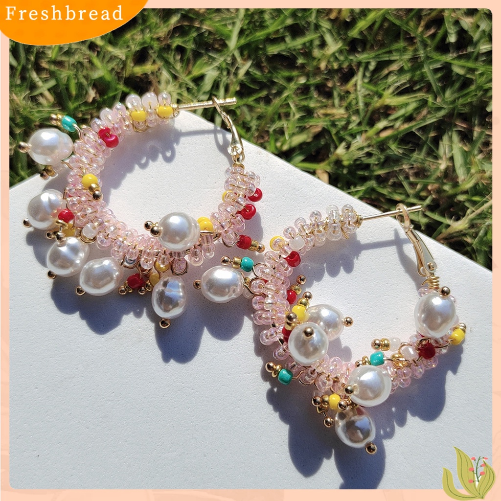 &lt; Freshbread &gt; 1pasang Wanita Hoop Earrings Indah Mewah Berlebihan Gaya Bohemia Kusut Leaverback Earrings Perhiasan Perempuan