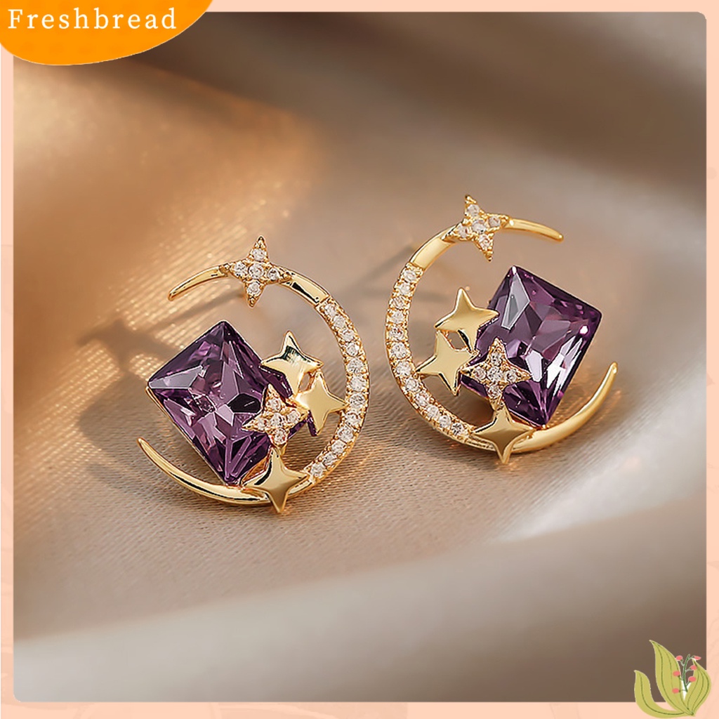 &lt; Freshbread &gt; 1pasang Ear Studs Sparkling Gaya Korea Anti-Oksidasi Friendly Terhadap Kulit Tidak Iritasi Hias Alloy Wanita Bintang Bulan Anting Tusuk Perhiasan Dekor Untuk Lady