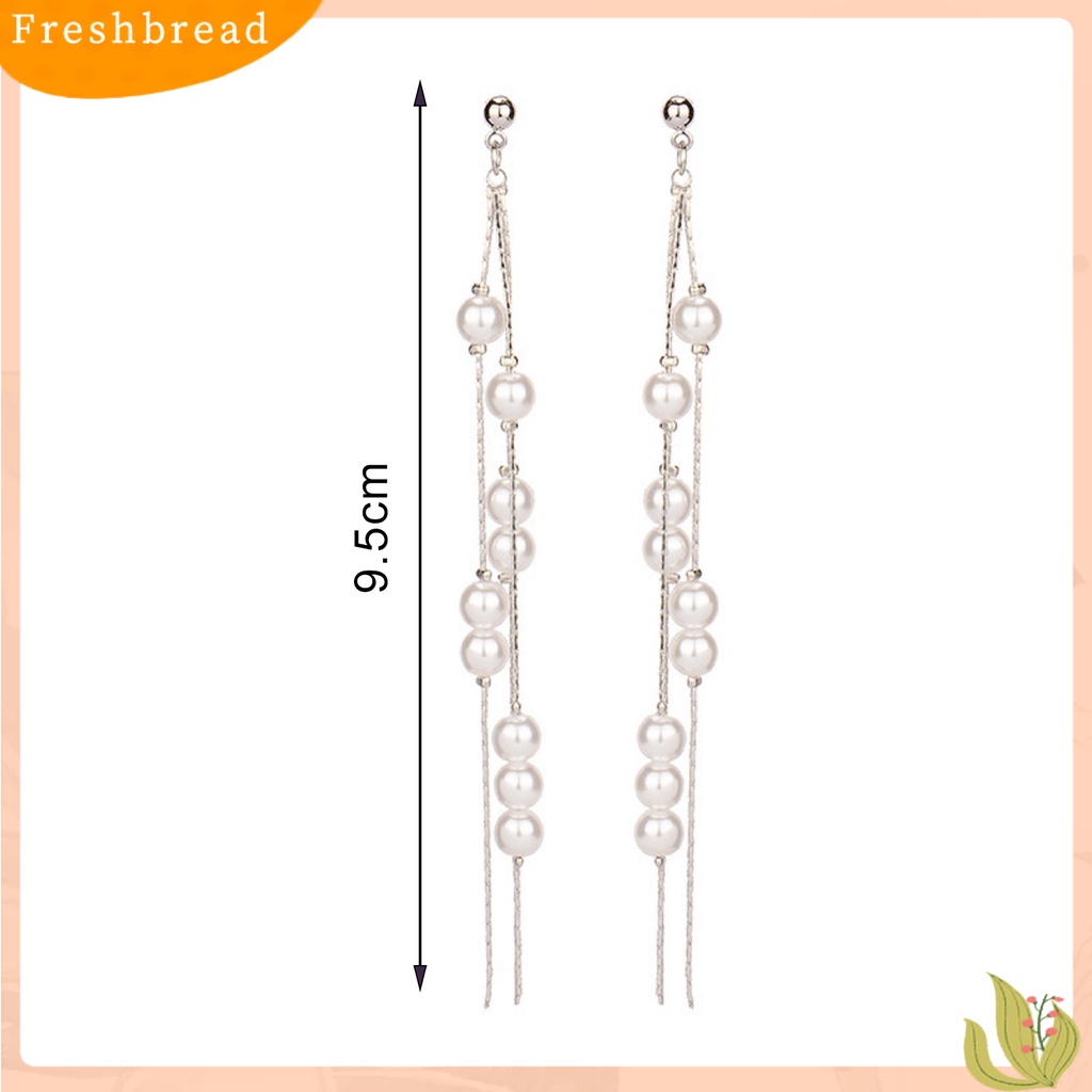 &lt; Freshbread &gt; 1pasang Anting Menjuntai Jumbai Panjang Elegan Alloy Berkilau Berlian Imitasi Anting Mutiara Imitasi Untuk Wanita