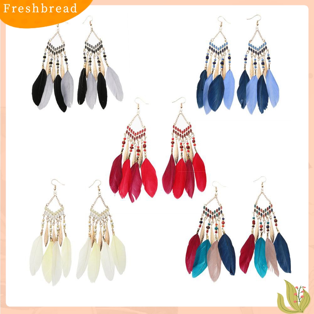 &lt; Freshbread &gt; Vintage Panjang Menjuntai Bulu Boho Kait Anting Wanita Menawan Perhiasan Hadiah