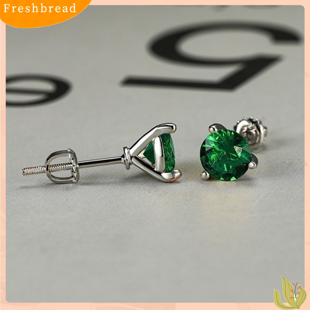 &lt; Freshbread &gt; Wanita Bulat Cubic Zirconia Tiga Cabang Sekrup Telinga Stud Anting Perhiasan Hadiah