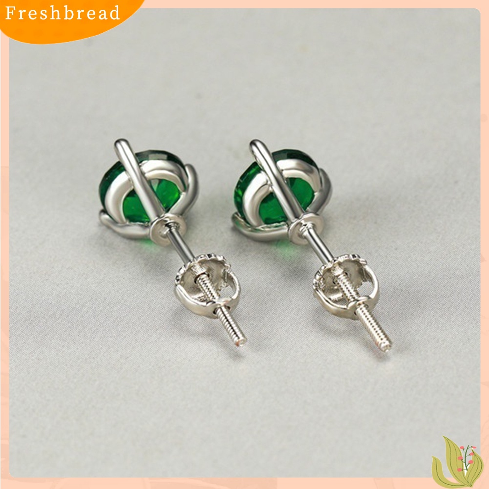 &lt; Freshbread &gt; Wanita Bulat Cubic Zirconia Tiga Cabang Sekrup Telinga Stud Anting Perhiasan Hadiah