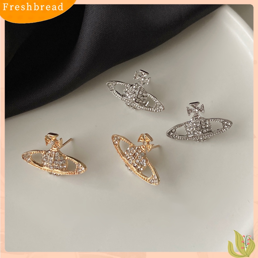 < Freshbread > 2Pcs Wanita Ear Studs Planet Berlian Imitasi Perhiasan Semua Cocok Anting Tusuk Saturnus Untuk Pesta