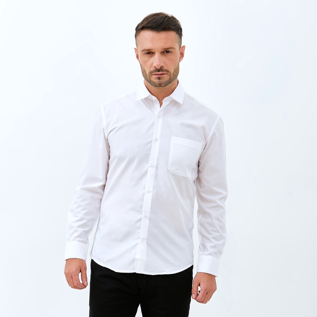 Kemeja Kerja Pria Formal WD &amp; Co. Slim Fit White Oxford | Putih Polos Lengan Panjang | Kemeja Jas Hem Pria