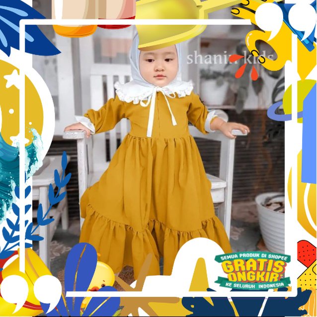 Lashoppingstore COD Gamis/dress/pakaian/baju/anak/perempuan/wanita/cewe/muslim/rempel/lengan panjang