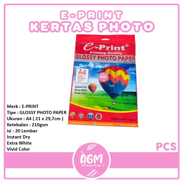 

E-PRINT - Photo Paper Glossy A4 210gsm - Pcs