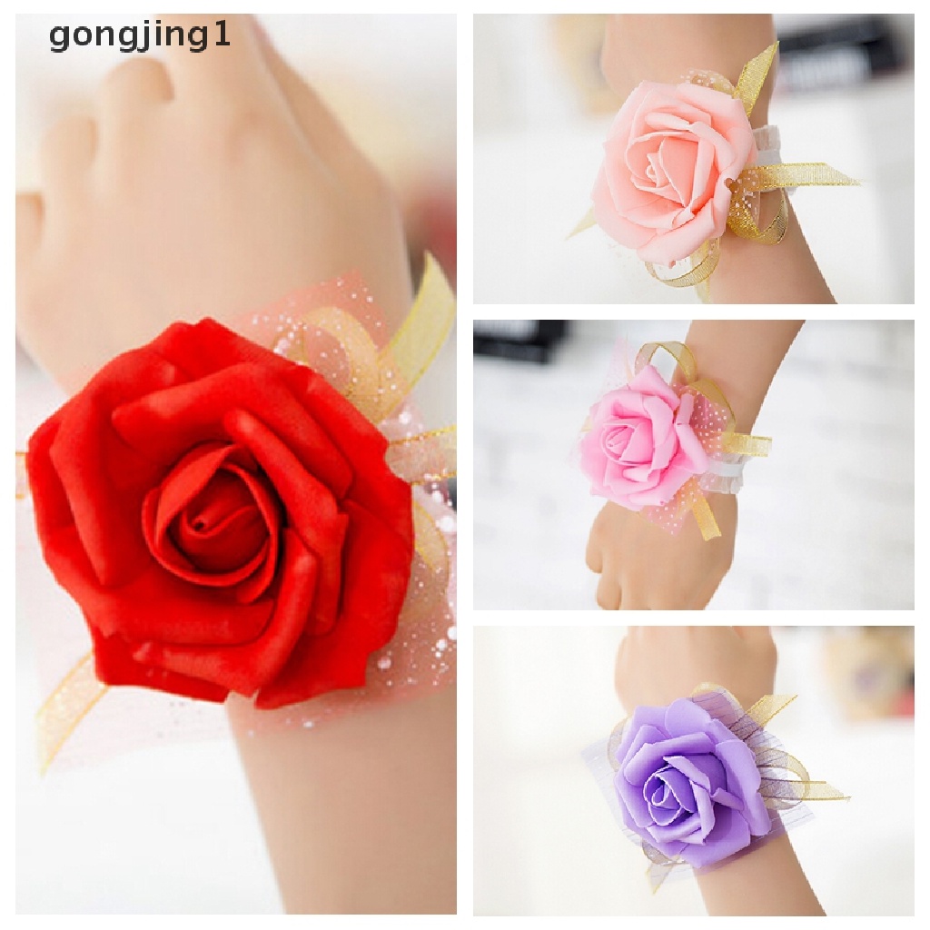 Ggg New Bridesmaid Wrist Korsase Pesta Pernikahan Mawar Gelang Sutra Bunga Pita ID