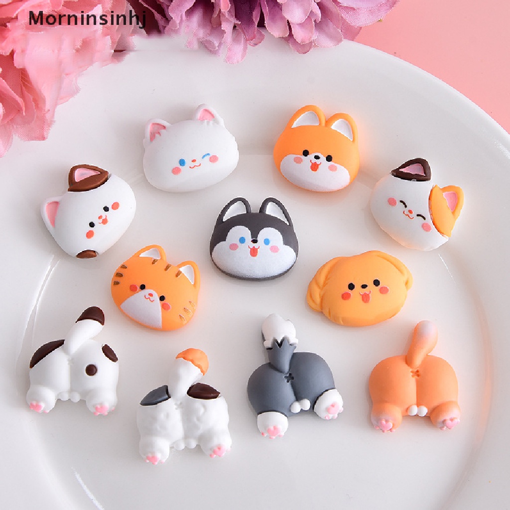 Mornin 10 Pcs Kartun Lucu Kucing Anjing Kepala Dan Buttress Set Resin Datar Kembali Scrapbooking DIY Perhiasan Craft Dekorasi Aksesoris Ponsel Case Kulkas Stiker id