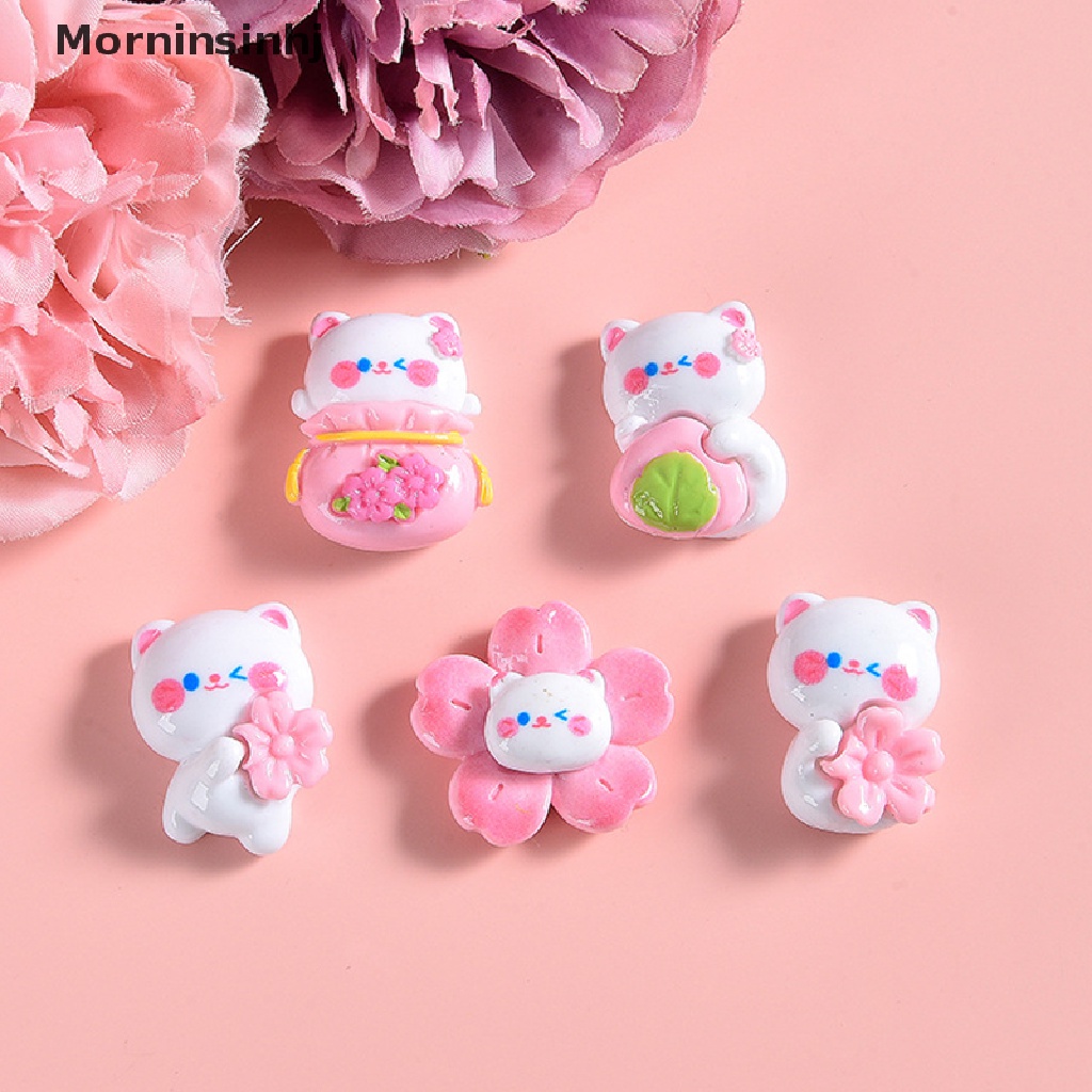 Mornin 10 Pcs Kartun Ransel Bunga Sakura Kucing Resin Aksesoris Datar Kembali Scrapbooking DIY Perhiasan Craft Dekorasi Phone Case Kulkas Stiker id