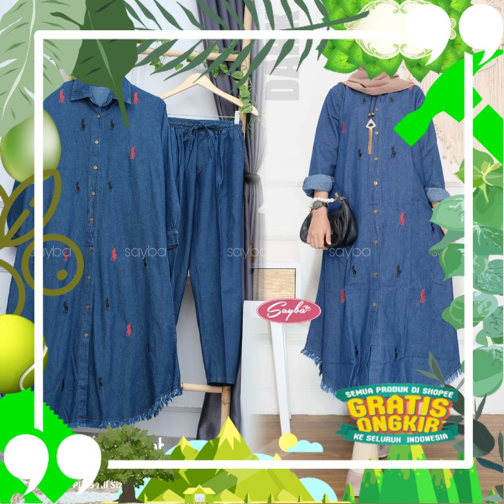 Albania Set - baju dan celana muslim - gamis jeans - fashion jeans wanita - Model baru - jins - Sete