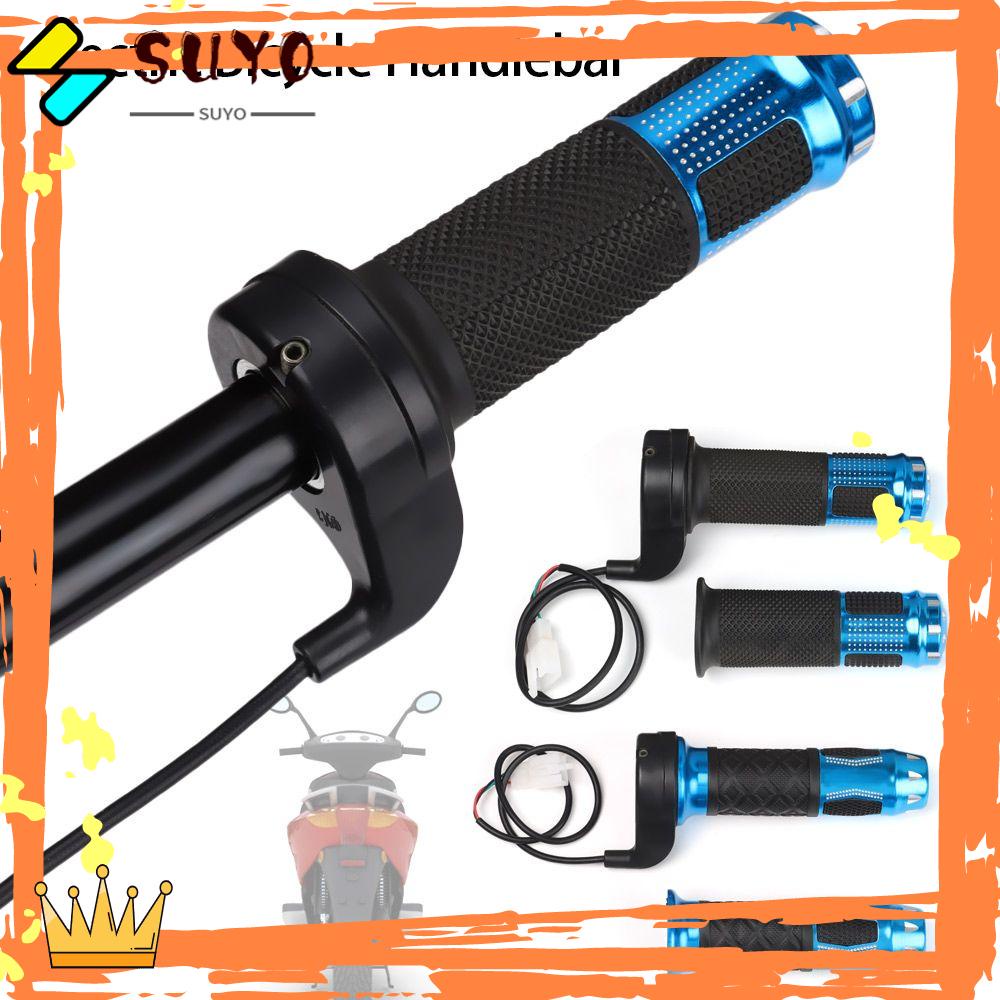 Suyo 1pasang E-Bike Throttle Grip Universal 3kabel Refitting Aksesoris Akselerator Twist Biru