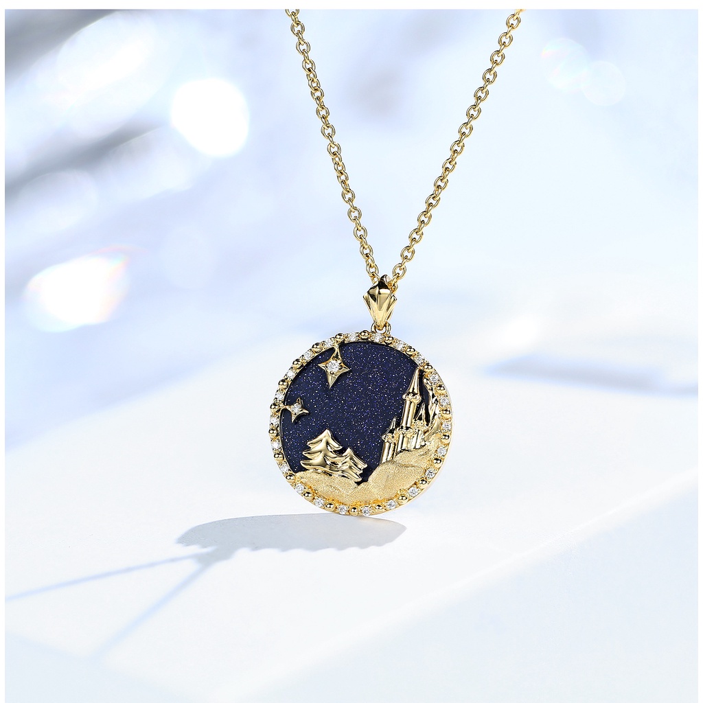 Goldkingdom Fashion Perhiasan Aksesoris Ready Stock Kreatif Es Dan Salju Beruntung Kalung Biru Berlapis Dengan Emas Geometris Castle Constellation Perhiasan Gadis