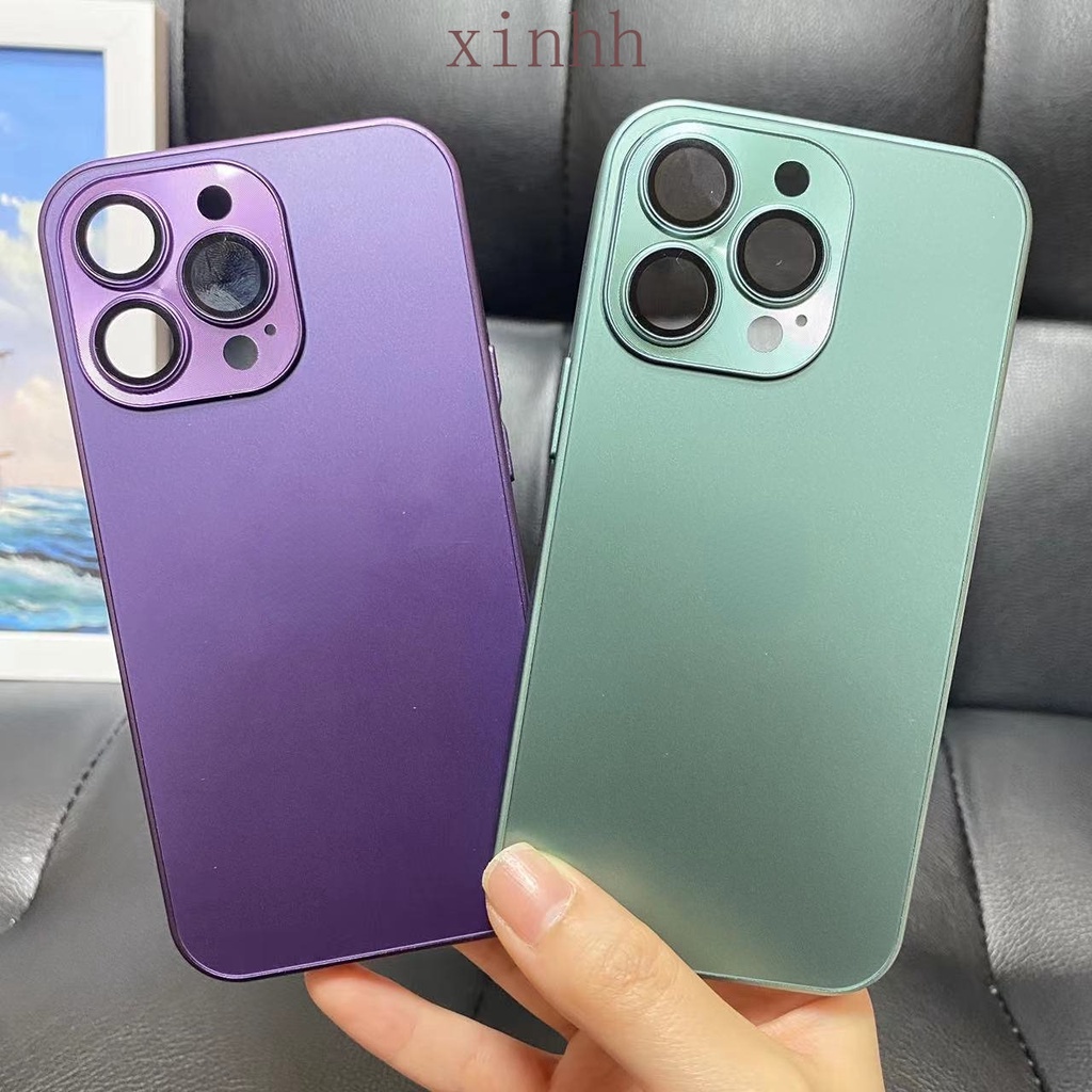 IPHONE Kabut Faced Cangling Hijau AG Frosted Glass Phone Case Untuk Iphone14 13 11 12 Pro Max 14Plus Lensa CD Grain Pelindung Belakang Casing