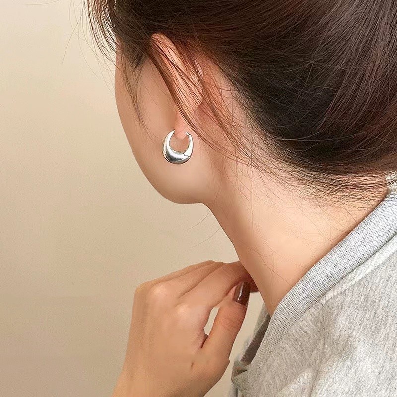 Anting Hoop Oval Simple Geometris Tetesan Air Emas Perak Earring Untuk Aksesoris Perhiasan Wanita